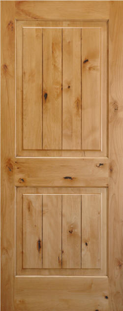 Unfinished Knotty Alder 2-Panel Door with V-Grooves